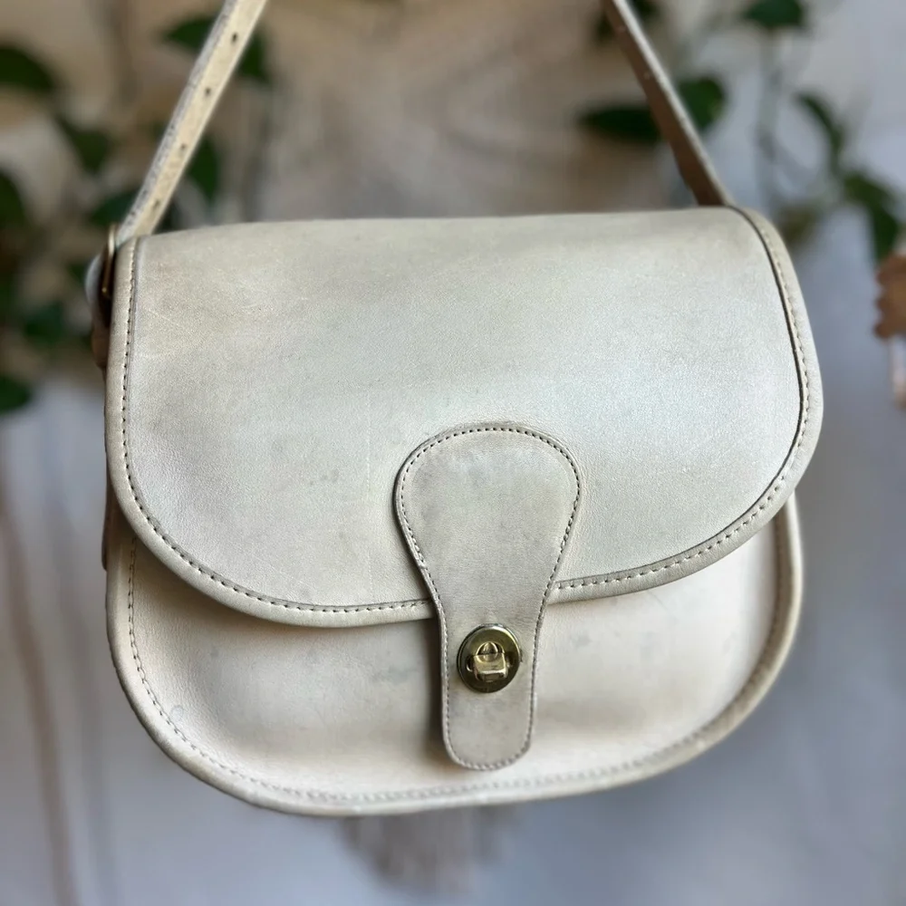 Vintage Coach Saddlery Bag – Bone Leather Crossbody Made in NYC Style 0714 Purse